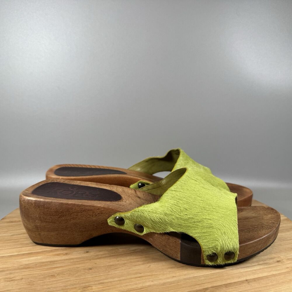 Michael Kors Wooden Slip On Sandals Leather Pony Hair Clogs Heels Women's 9 M